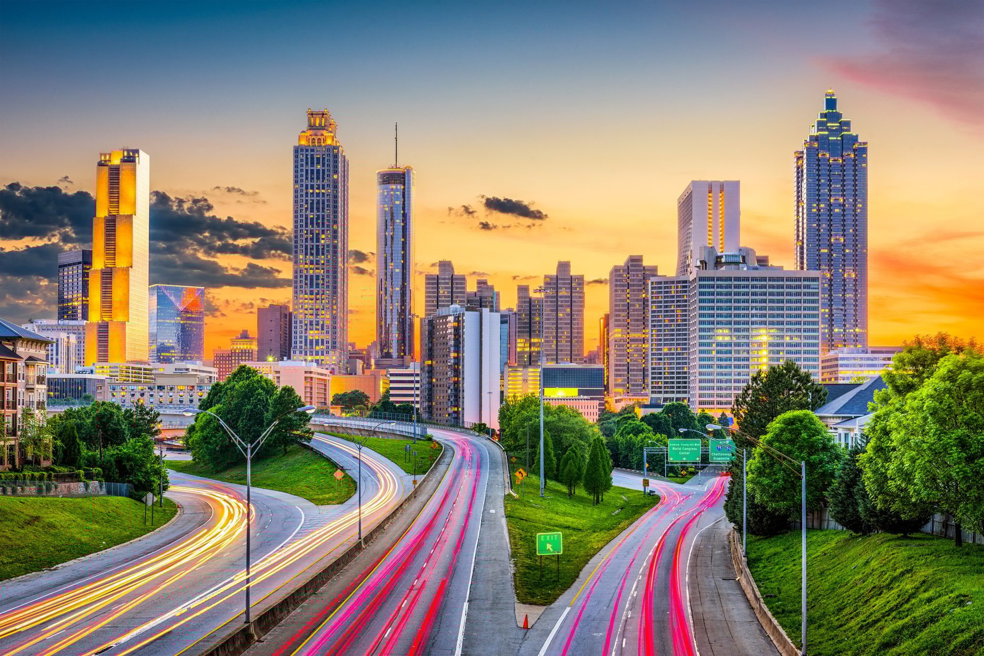 Sunset view of Atlanta skyline – Southeast U.S. private flight route